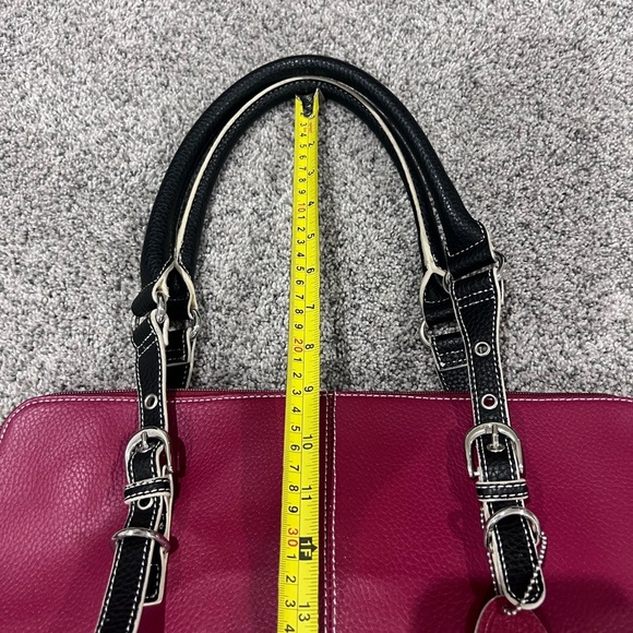 Wilsons Leather  Genuine Leather Red Black Silver Hardware Large Tote Zip Close - Picture 3 of 11